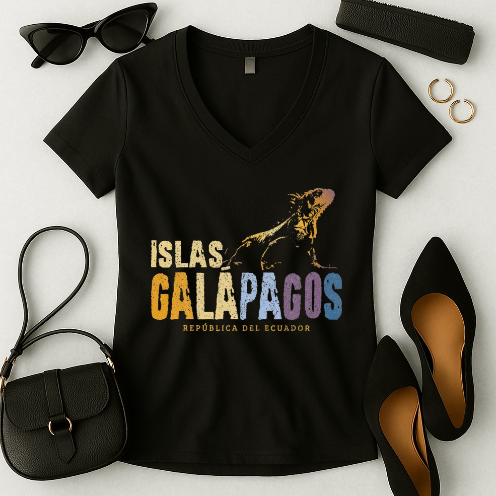 Galapagos Islands Islas Galapagos Iguana Ecuador Women's V-Neck T-Shirt