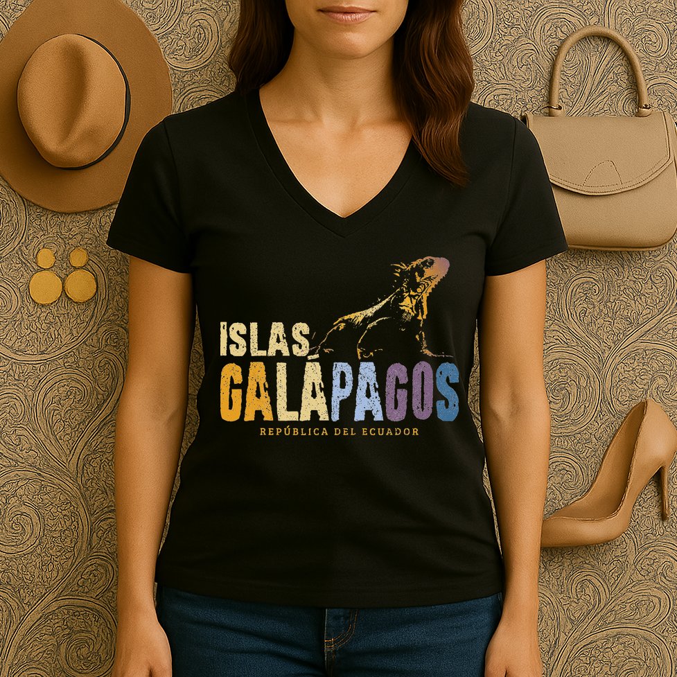 Galapagos Islands Islas Galapagos Iguana Ecuador Women's V-Neck T-Shirt