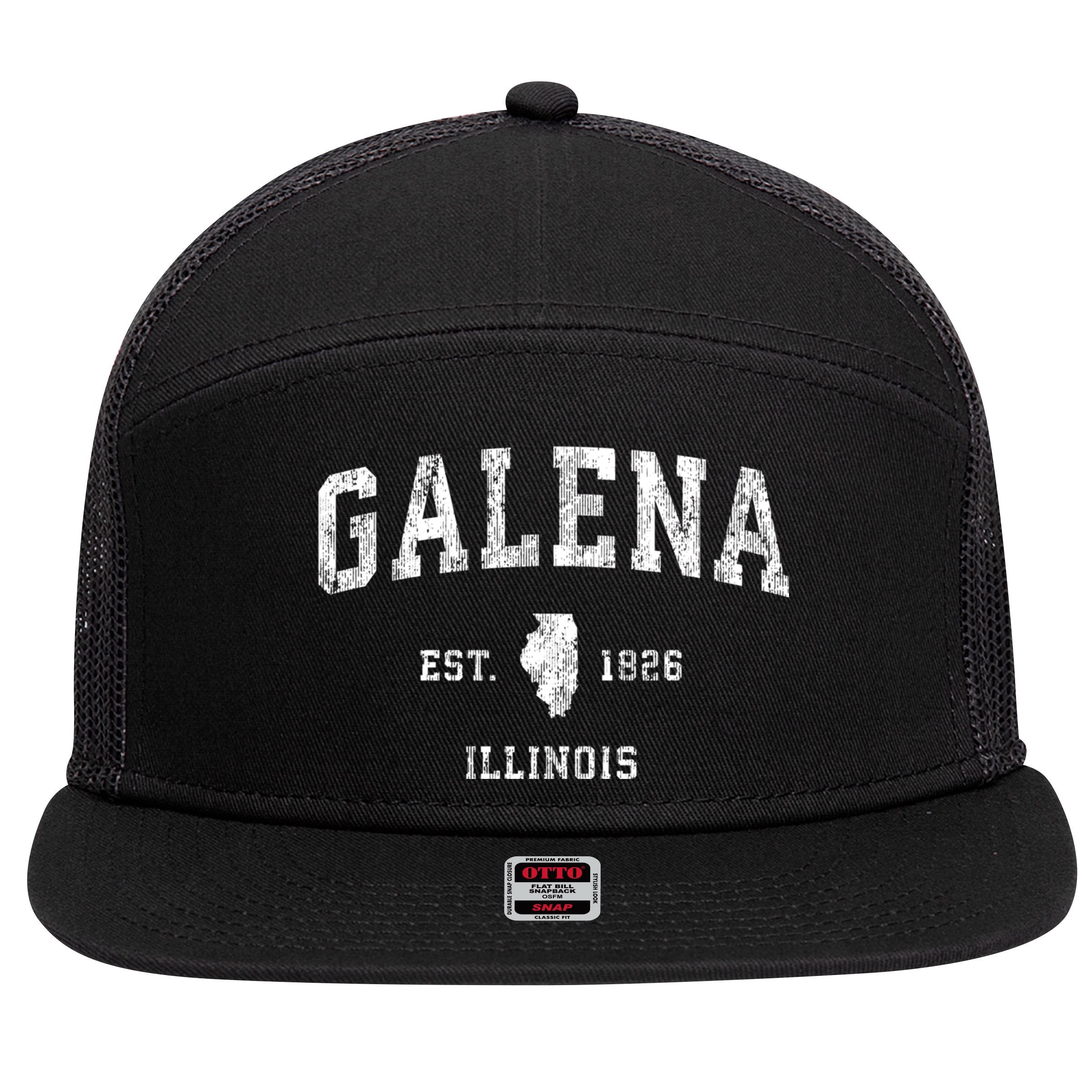 Galena Illinois Il Vintage Athletic Sports 7 Panel Mesh Trucker Snapback Hat