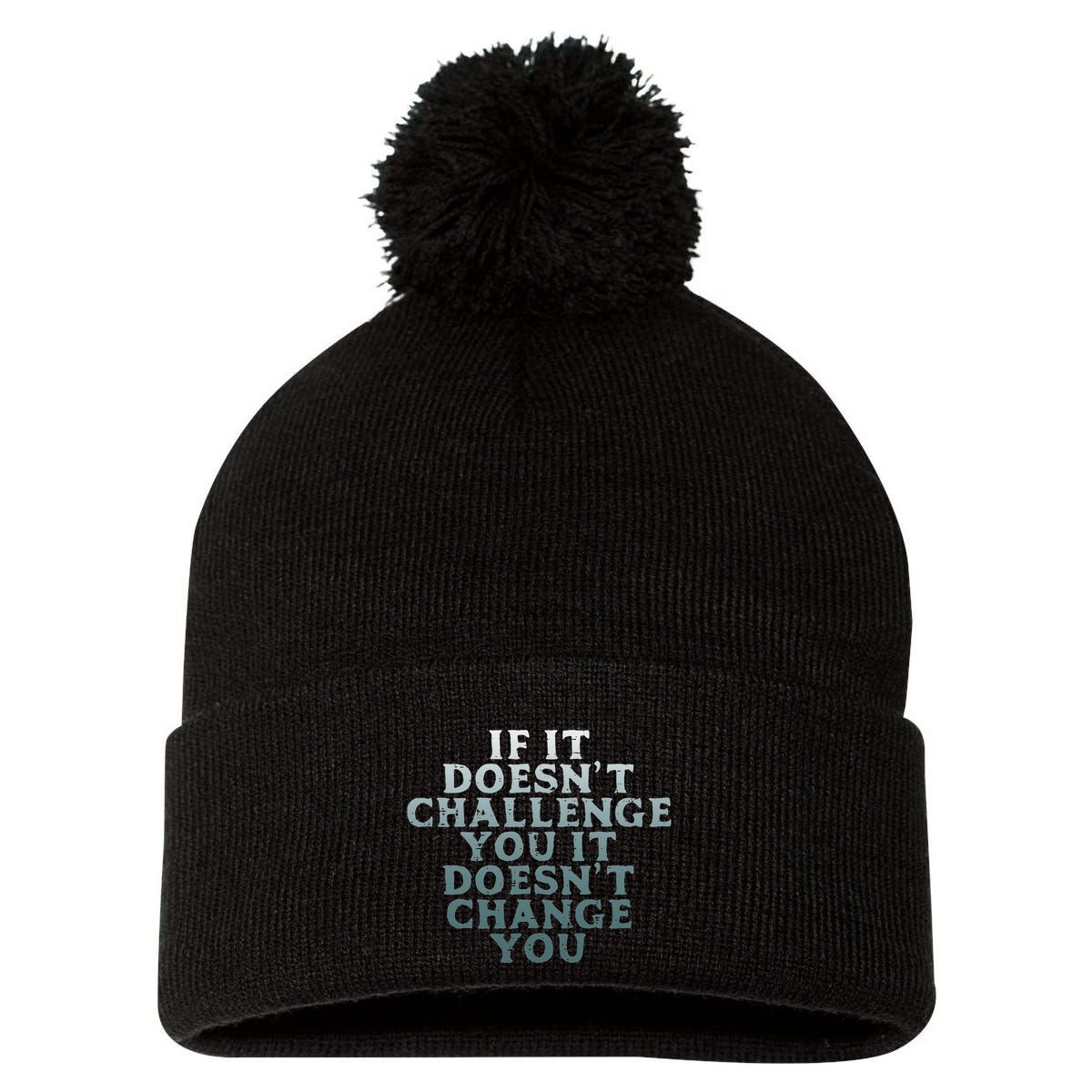 Gym If It Doesnt Challenge You Workout Motivation Pom Pom 12in Knit Beanie