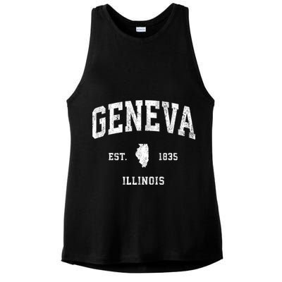 Geneva Illinois Il Vintage Athletic Black Sports Design Ladies PosiCharge Tri-Blend Wicking Tank