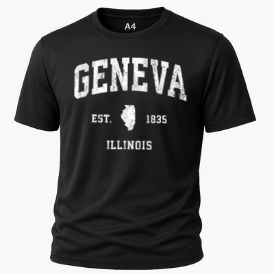 Geneva Illinois Il Vintage Athletic Black Sports Design Cooling Performance Crew T-Shirt