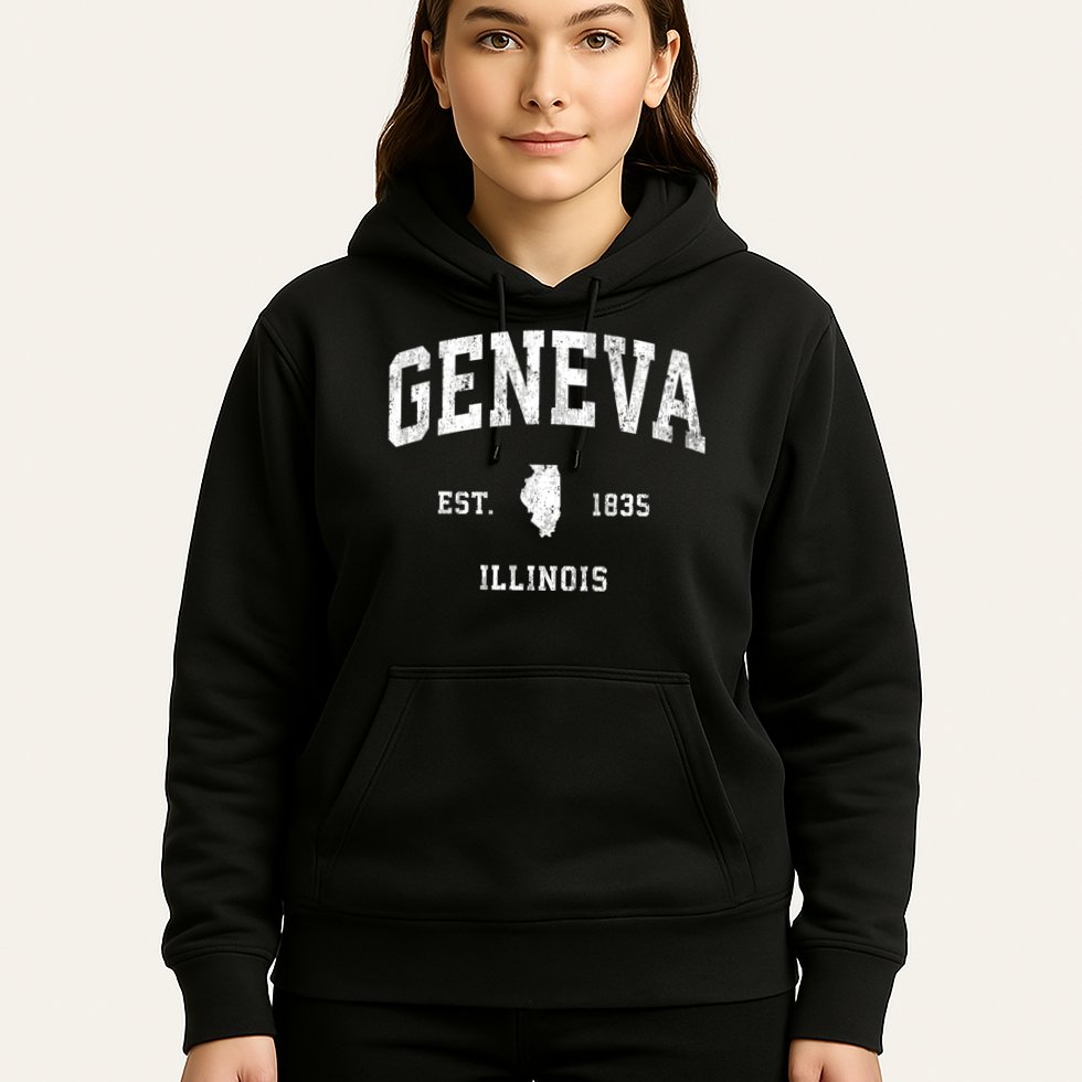 Geneva Illinois Il Vintage Athletic Black Sports Design Hoodie