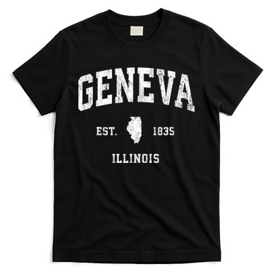 Geneva Illinois Il Vintage Athletic Black Sports Design T-Shirt