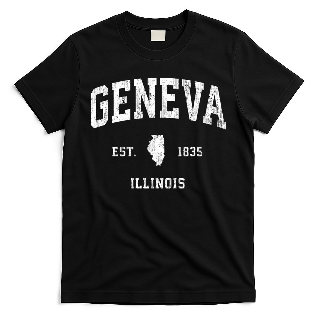 Geneva Illinois Il Vintage Athletic Black Sports Design T-Shirt