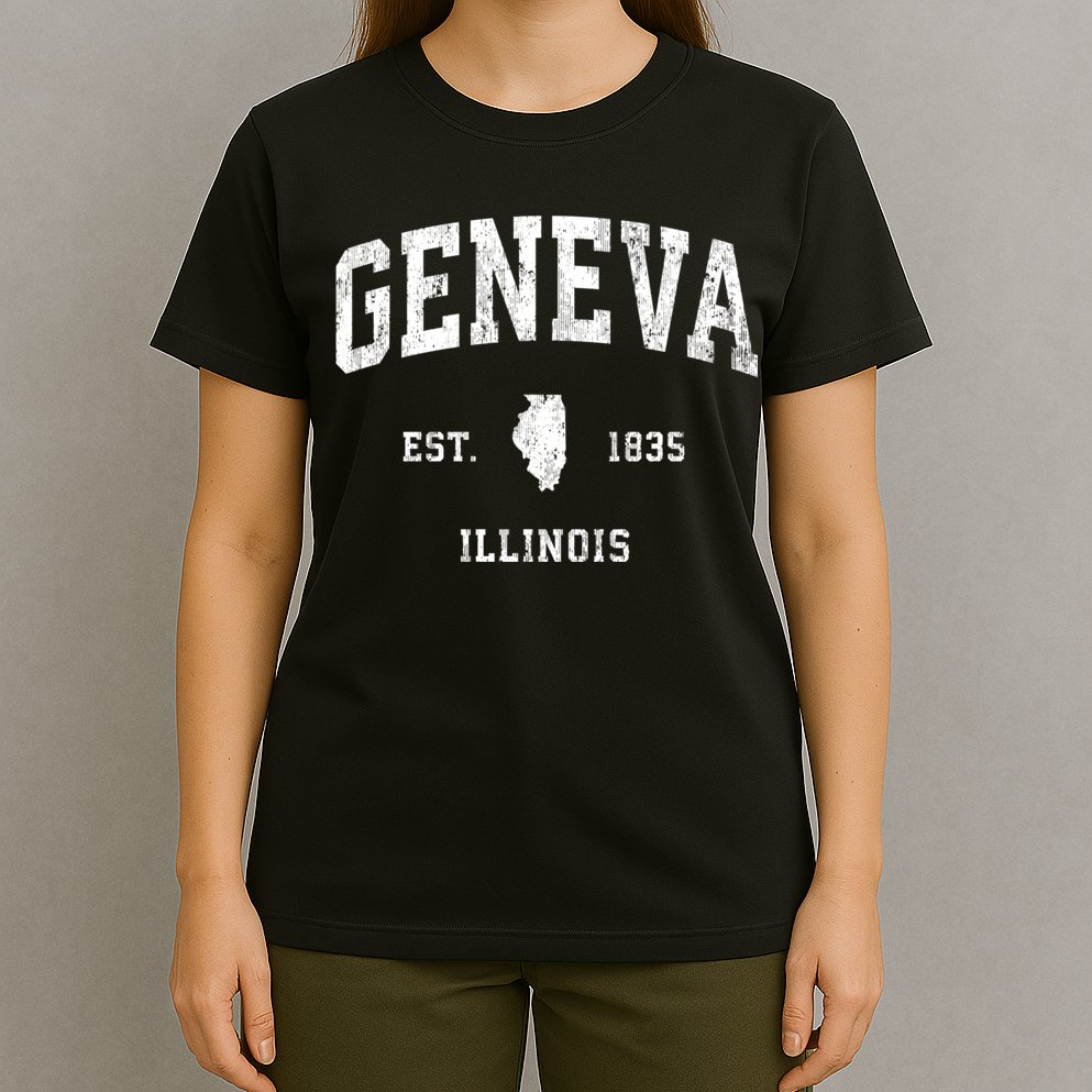 Geneva Illinois Il Vintage Athletic Black Sports Design T-Shirt