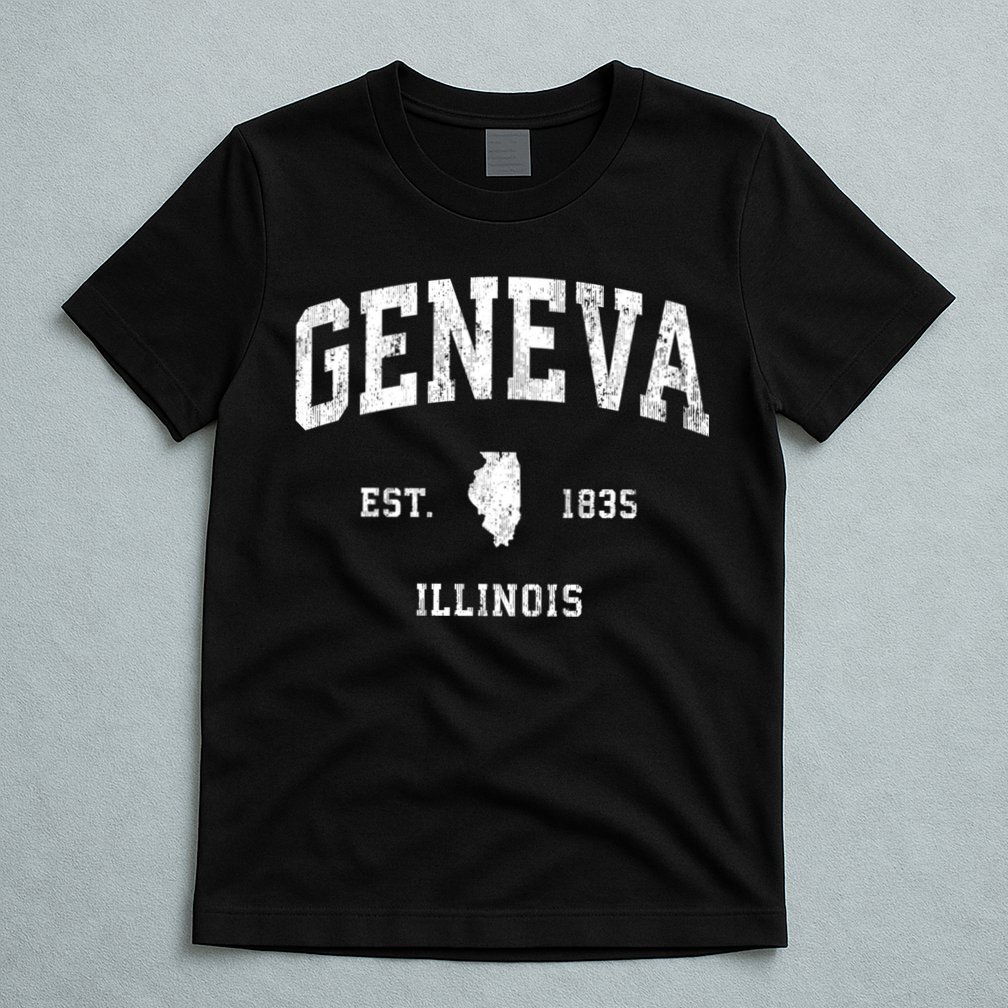 Geneva Illinois Il Vintage Athletic Black Sports Design T-Shirt