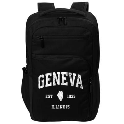 Geneva Illinois Il Vintage Athletic Black Sports Design Impact Tech Backpack