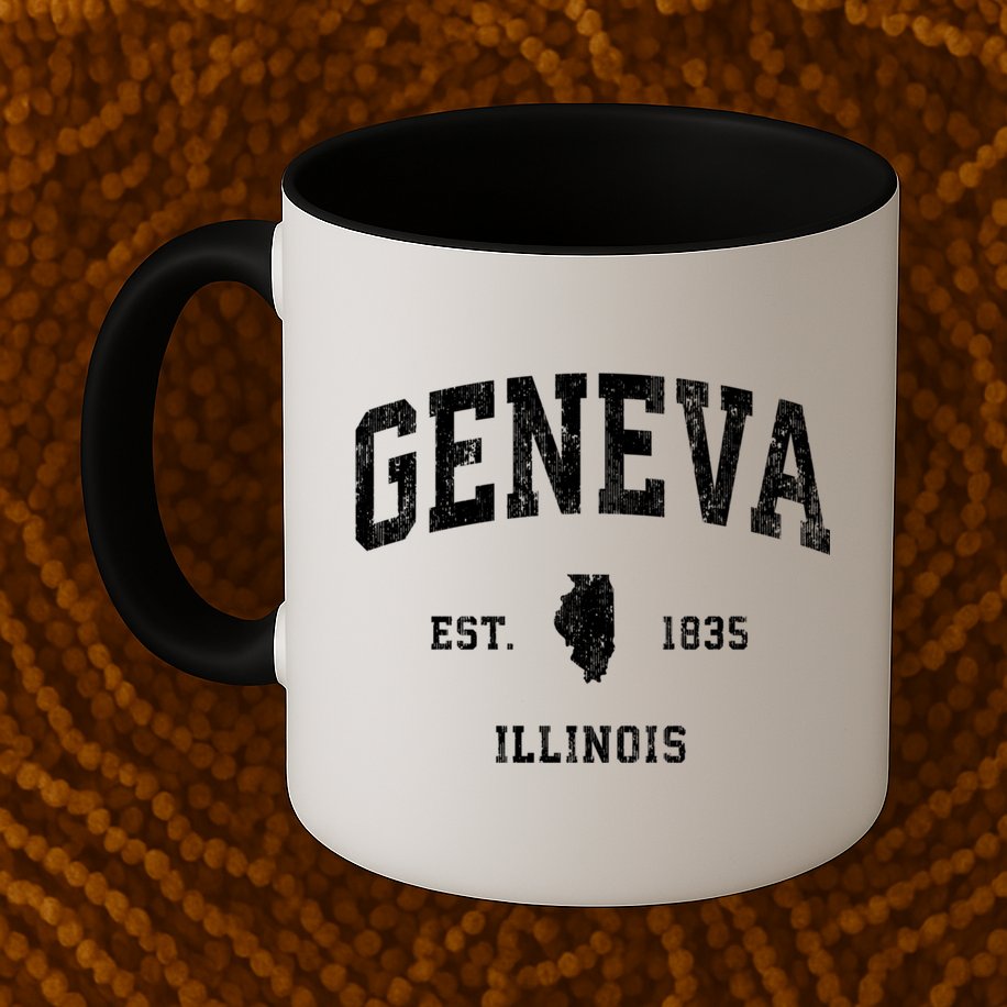 Geneva Illinois Il Vintage Athletic Black Sports Design Mug