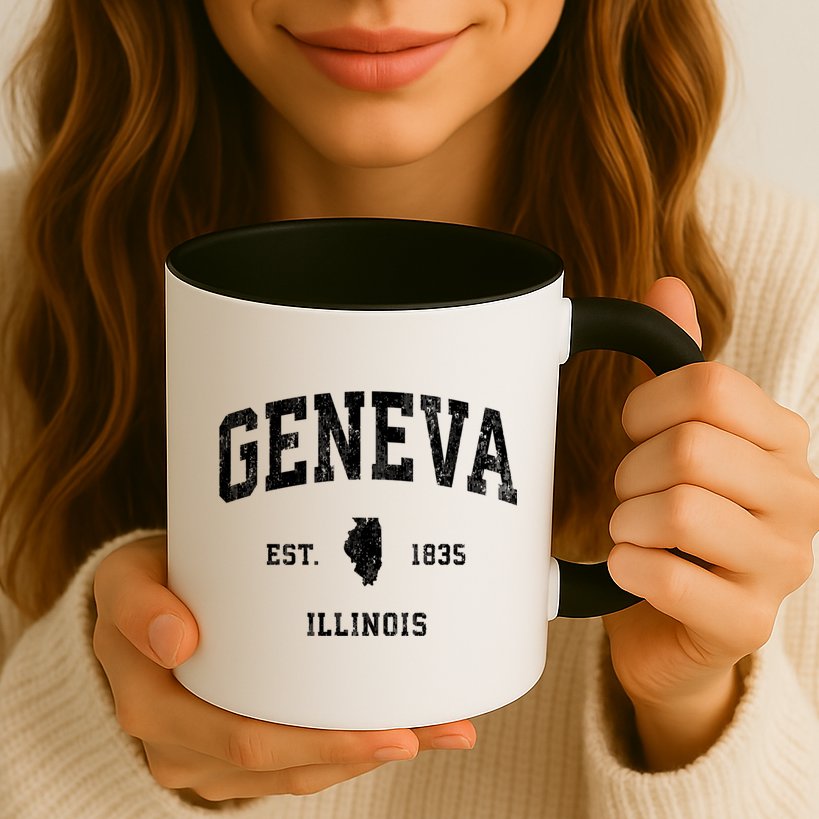 Geneva Illinois Il Vintage Athletic Black Sports Design Mug