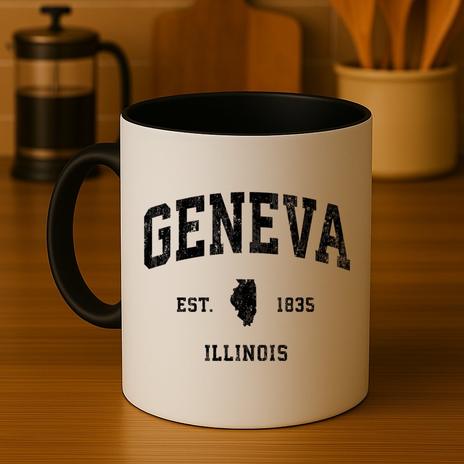 Geneva Illinois Il Vintage Athletic Black Sports Design Mug