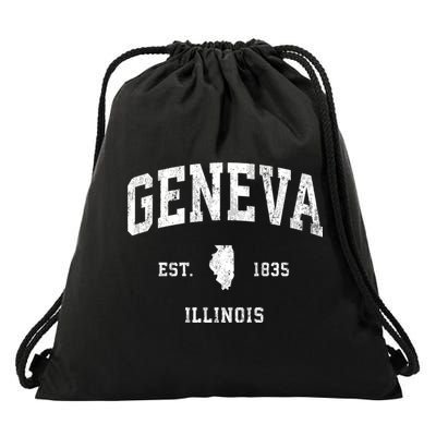 Geneva Illinois Il Vintage Athletic Black Sports Design Drawstring Bag