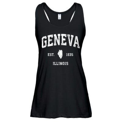 Geneva Illinois Il Vintage Athletic Black Sports Design Ladies Essential Flowy Tank