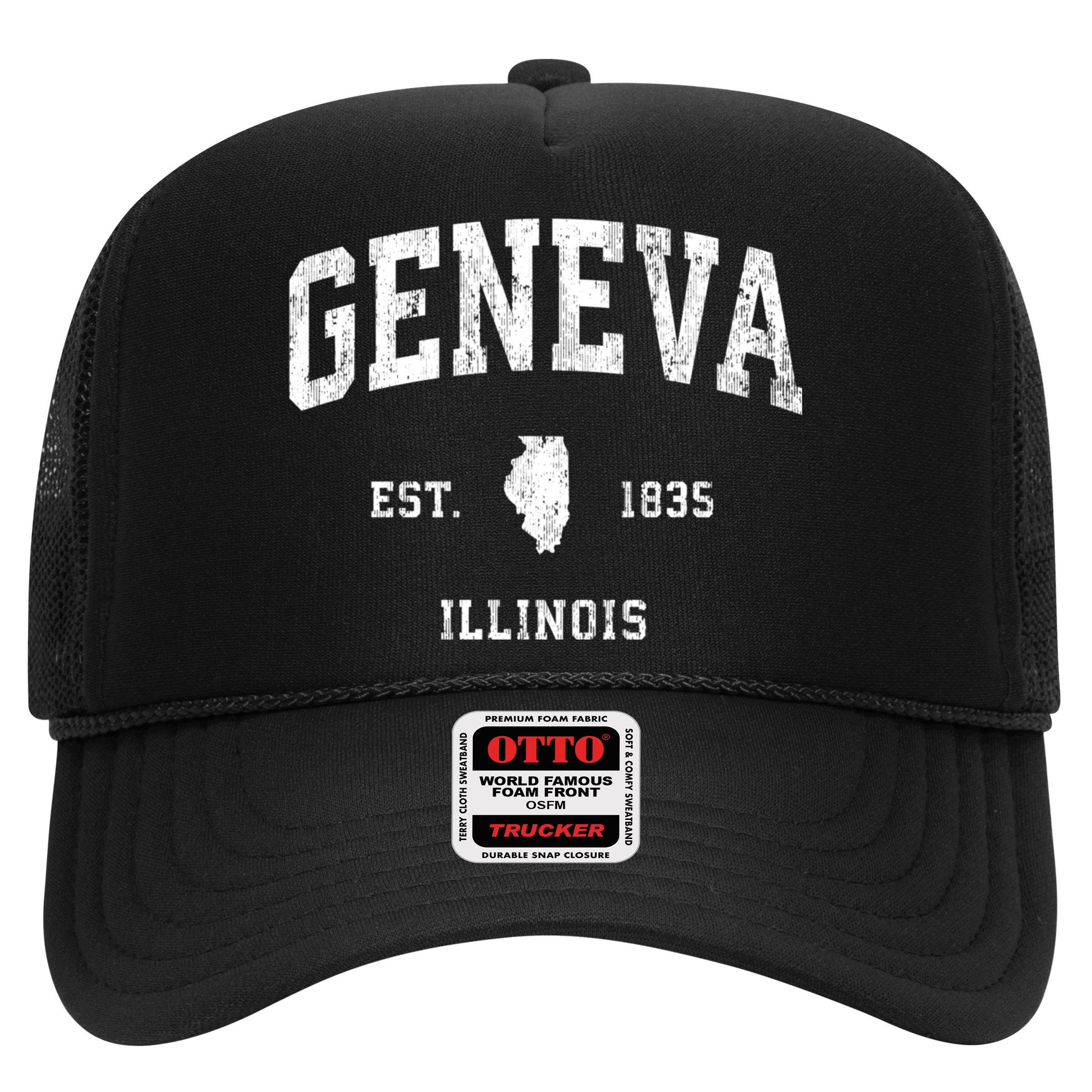 Geneva Illinois Il Vintage Athletic Black Sports Design Hat