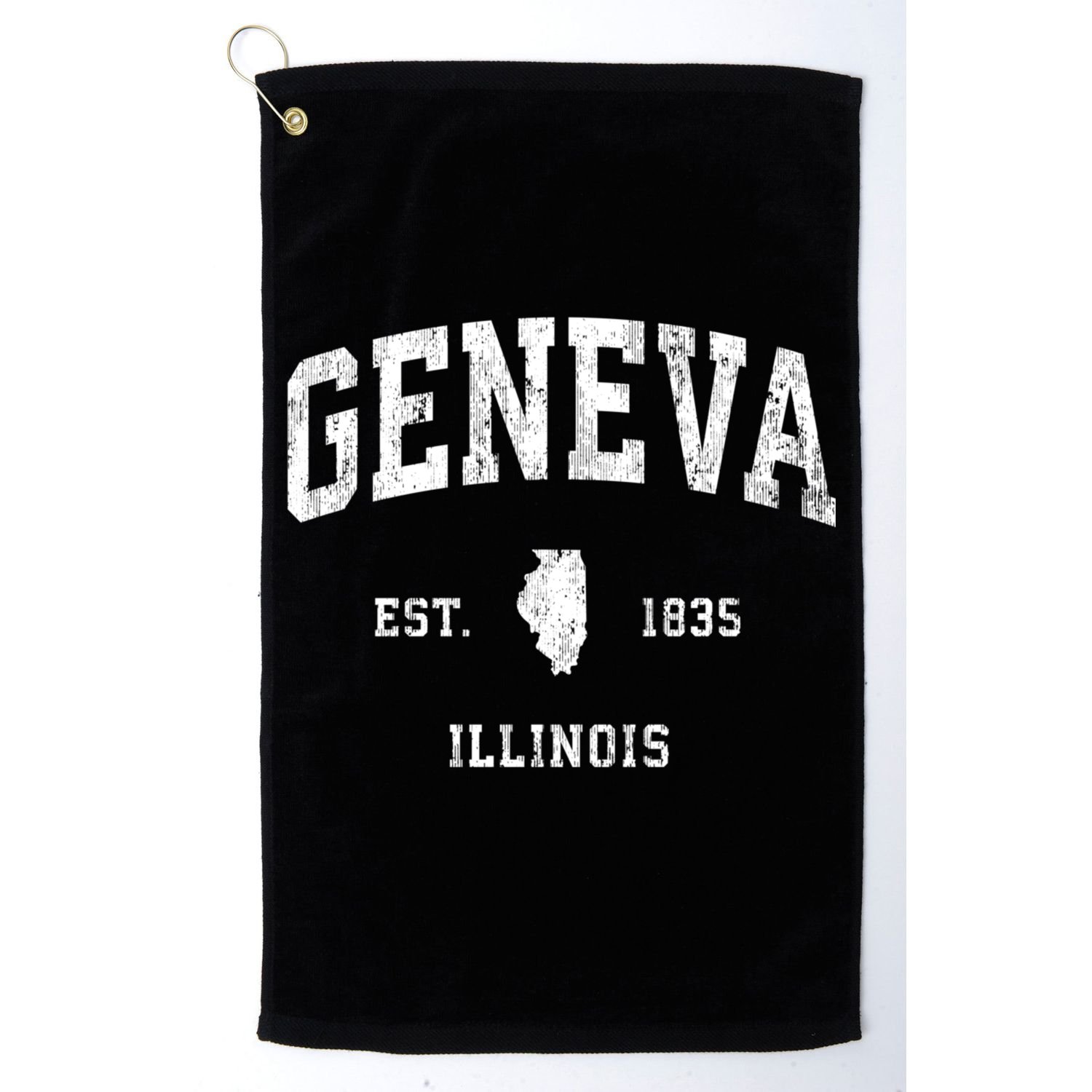 Geneva Illinois Il Vintage Athletic Black Sports Design Golf Towel