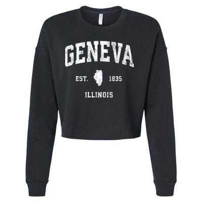 Geneva Illinois Il Vintage Athletic Black Sports Design Cropped Pullover Crew