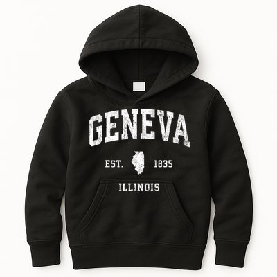 Geneva Illinois Il Vintage Athletic Black Sports Design Kids Hoodie