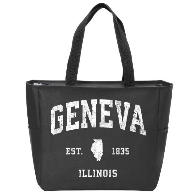 Geneva Illinois Il Vintage Athletic Black Sports Design Zip Tote Bag
