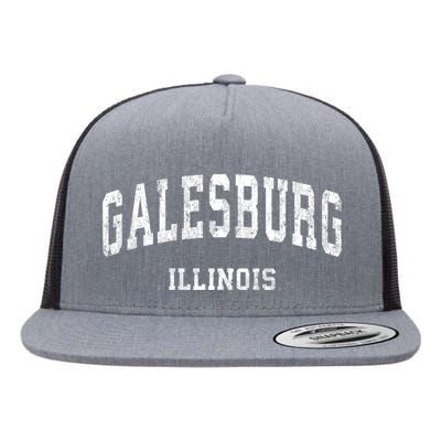 Galesburg Illinois Il Vintage Varsity Sports Design Flat Bill Trucker Hat