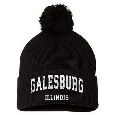 Galesburg Illinois Il Vintage Varsity Sports Design Pom Pom 12in Knit Beanie