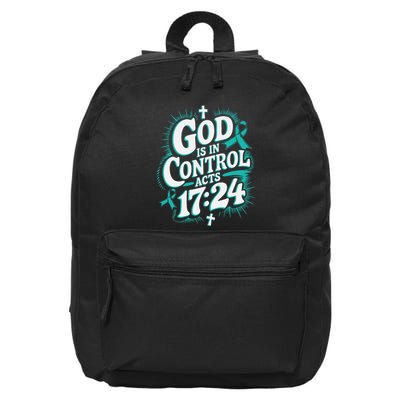 God Is In Control Survivor Ovarian Cancer Awareness 16 in Basic Backpack