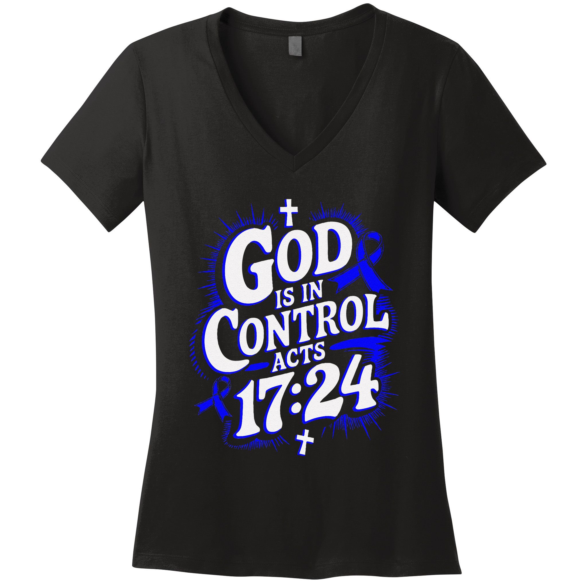 God Is In Control Survivor Juvenile Arthritis Awareness Women's V-Neck T-Shirt