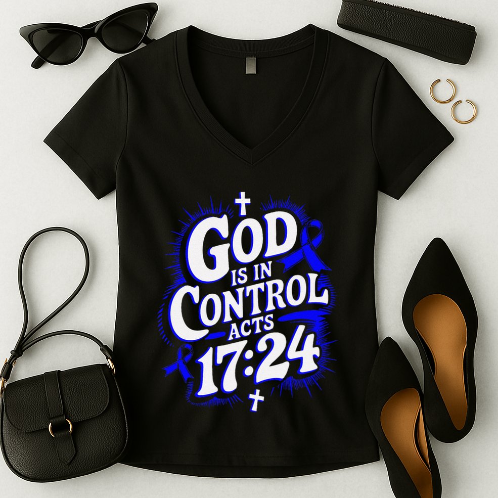 God Is In Control Survivor Juvenile Arthritis Awareness Women's V-Neck T-Shirt