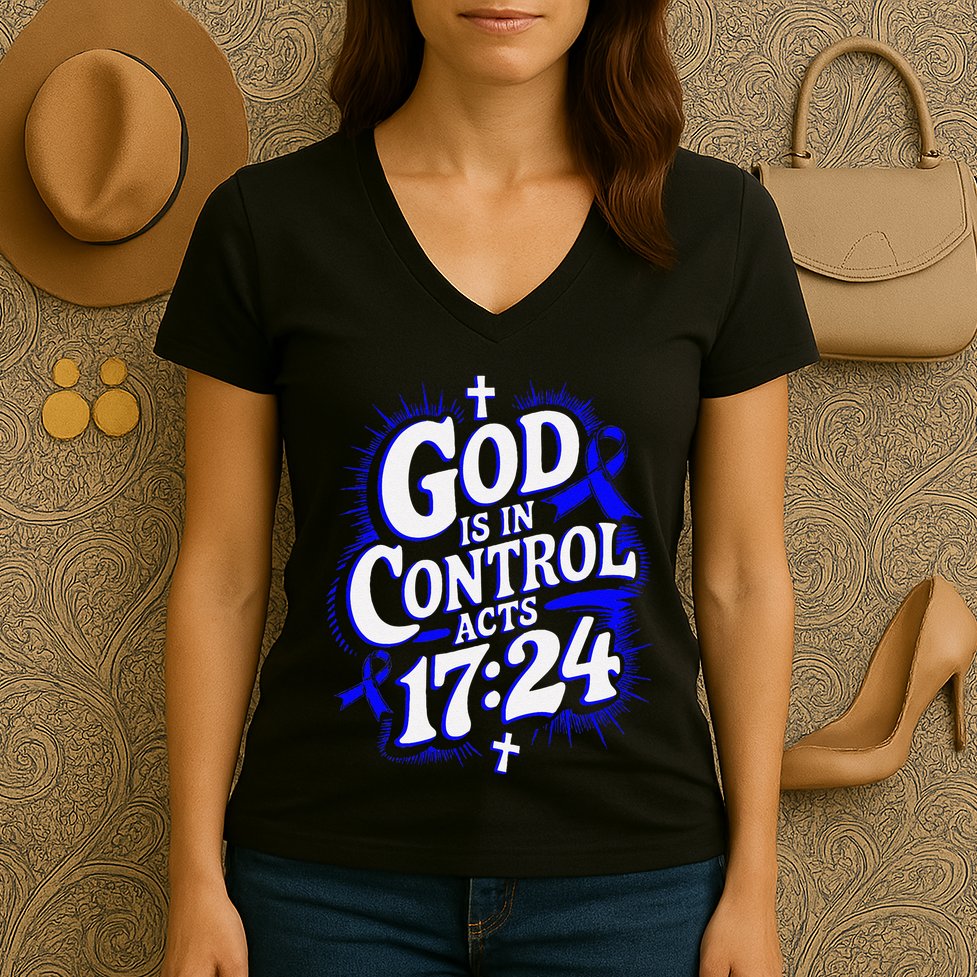God Is In Control Survivor Juvenile Arthritis Awareness Women's V-Neck T-Shirt