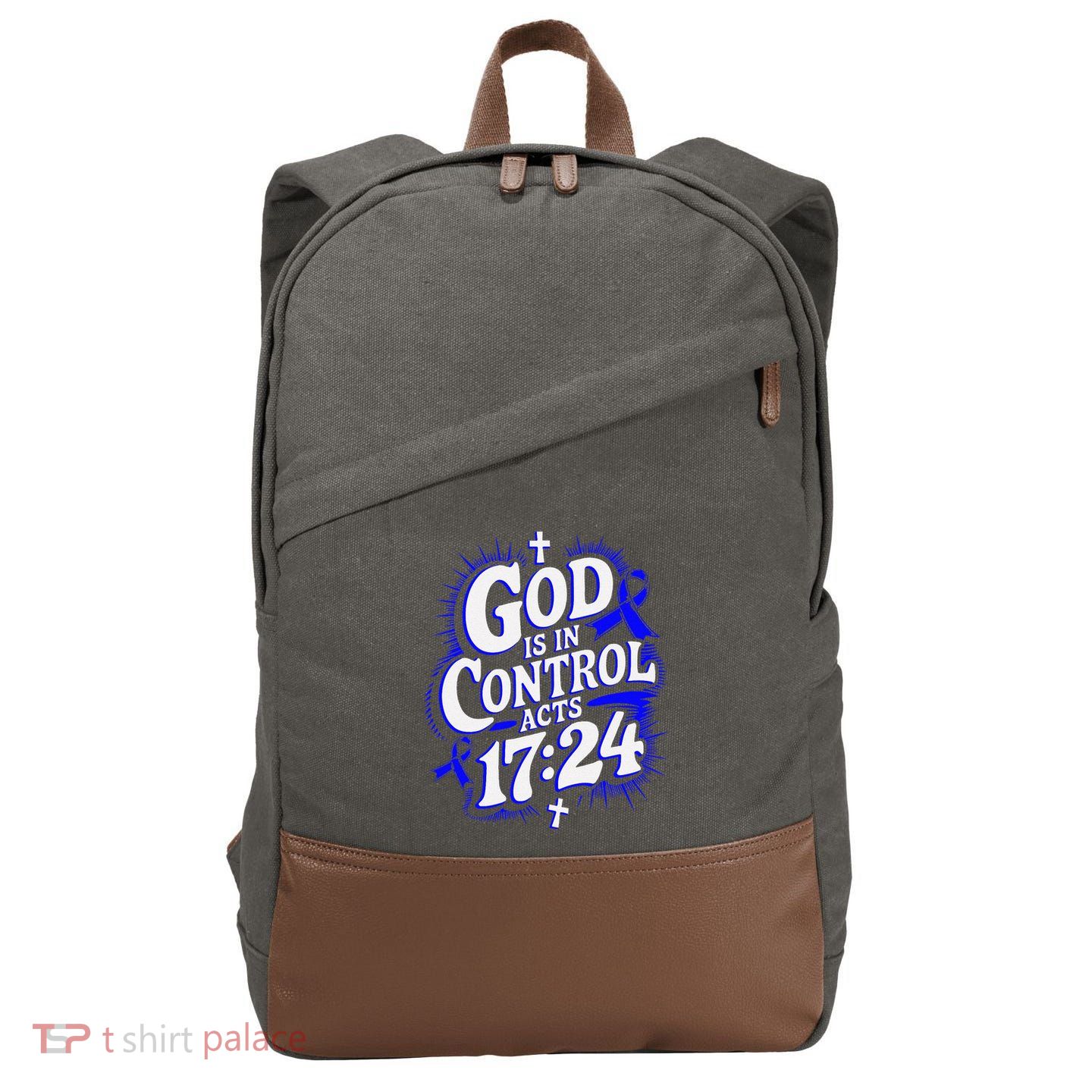 God Is In Control Survivor Juvenile Arthritis Awareness Cotton Canvas Backpack