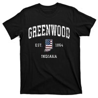 Greenwood Indiana In Vintage American Flag Sports Design T-Shirt