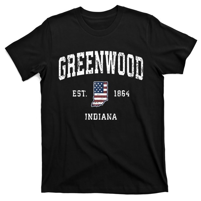 Greenwood Indiana In Vintage American Flag Sports Design T-Shirt