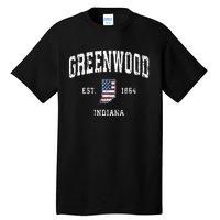 Greenwood Indiana In Vintage American Flag Sports Design Tall T-Shirt