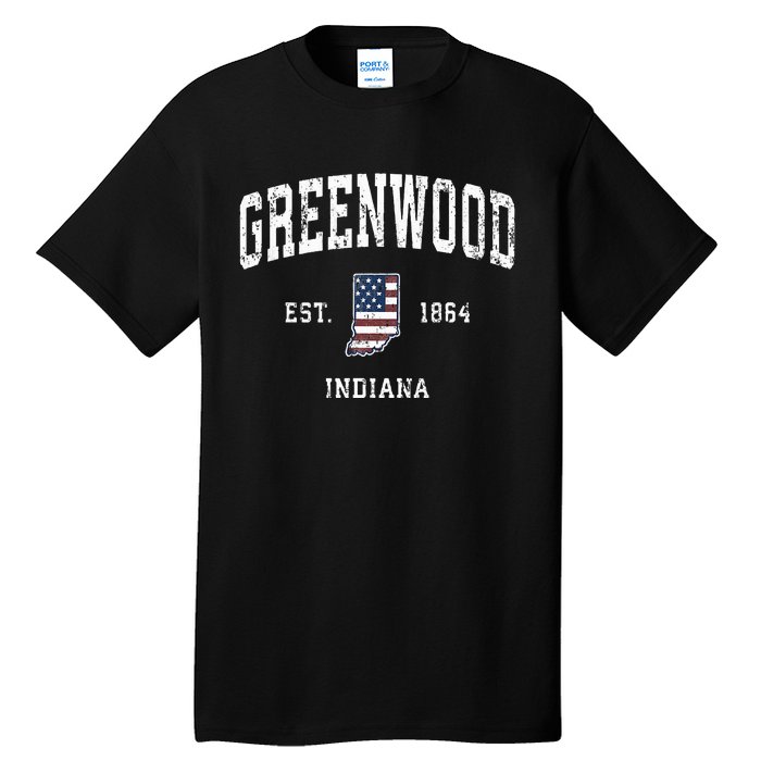 Greenwood Indiana In Vintage American Flag Sports Design Tall T-Shirt