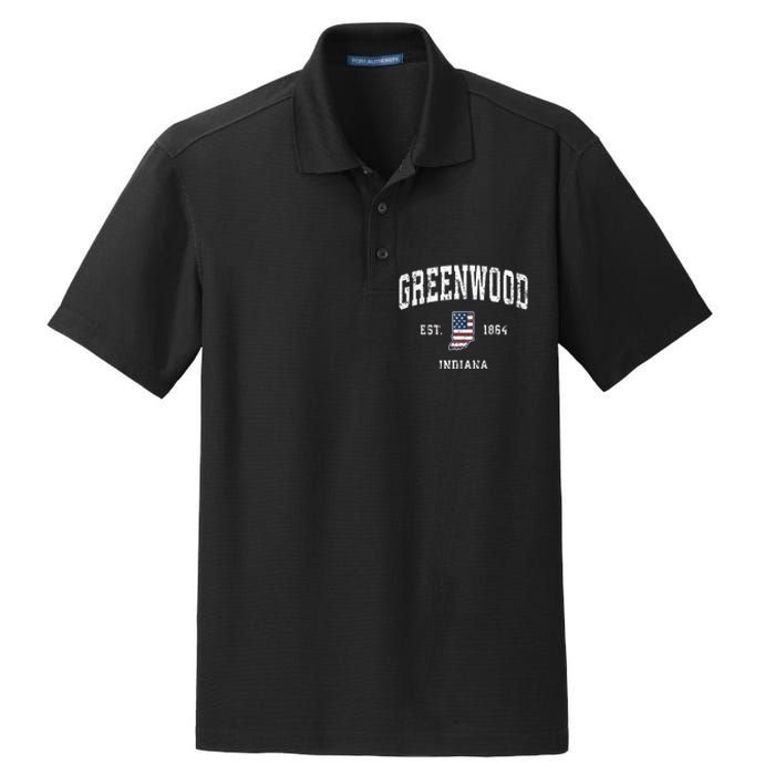 Greenwood Indiana In Vintage American Flag Sports Design Dry Zone Grid Polo