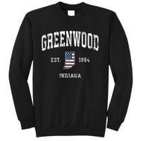 Greenwood Indiana In Vintage American Flag Sports Design Tall Sweatshirt