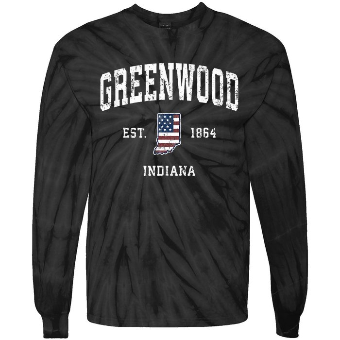 Greenwood Indiana In Vintage American Flag Sports Design Tie-Dye Long Sleeve Shirt