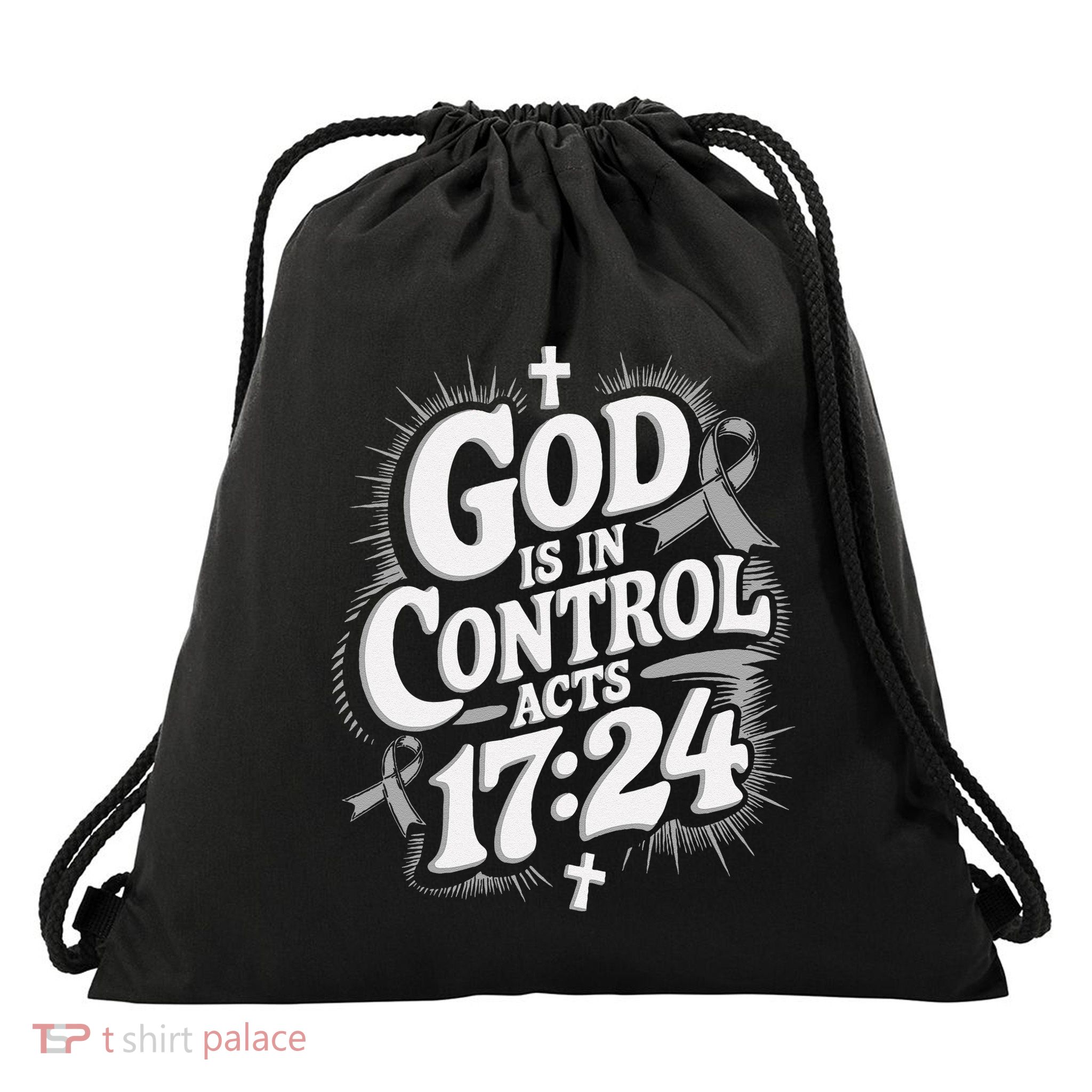God Is In Control Survivor Asthma Awareness Drawstring Bag