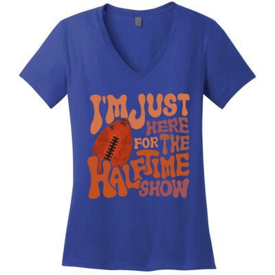 Groovy I'm Just Here For The Halftime Show Funny Football Gift Women's V-Neck T-Shirt