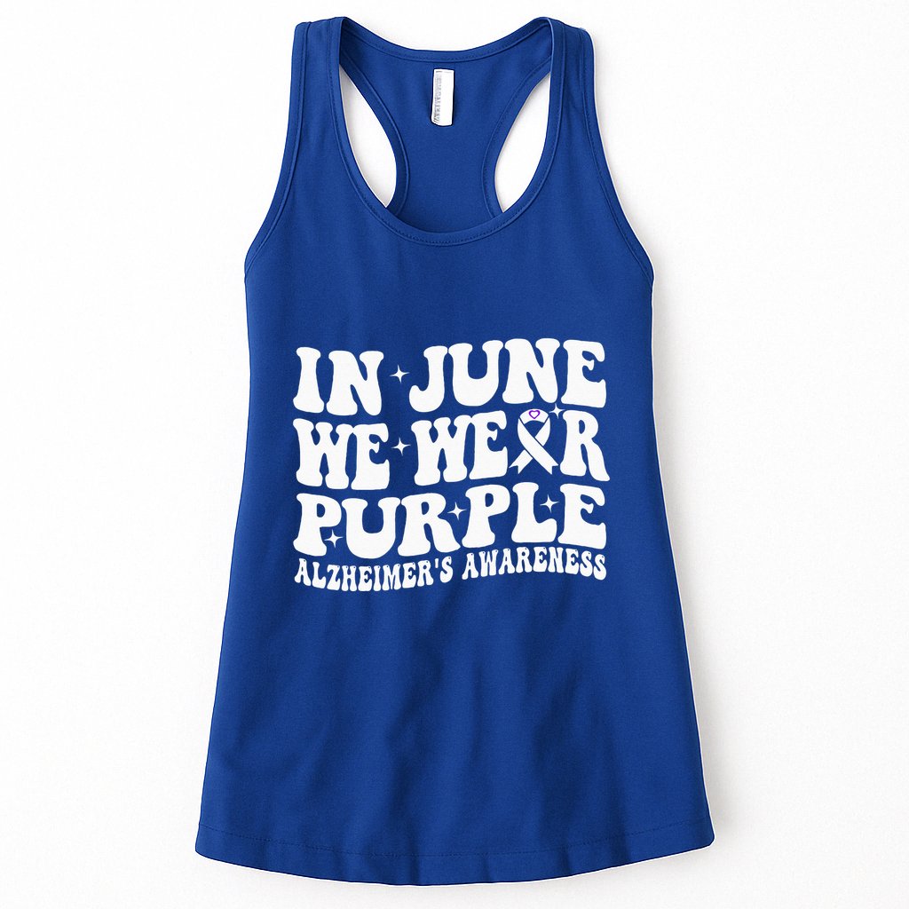 Groovy In June We Wear Purple Alzheimers Awareness Womens Tank Top