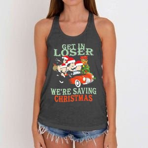 Get In Loser Were Saving Christmas Women's Knotted Racerback Tank