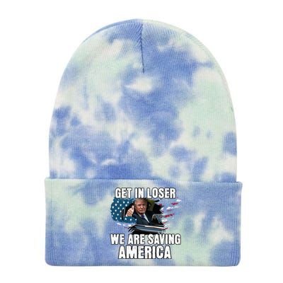 Get In Loser We Are Taking America Back Trump 2024 Gift Tie Dye 12in Knit Beanie