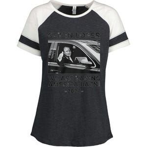 Get In Loser We Are Talking America Back Trump 2024 Gift Enza Ladies Jersey Colorblock Tee