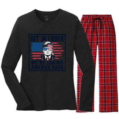 Get In Loser Patriotic Motif Women's Long Sleeve Flannel Pajama Set 