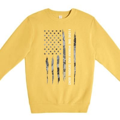 Guns: I Love One And Several Guns Cute Gift American Flag Great Gift Premium Crewneck Sweatshirt