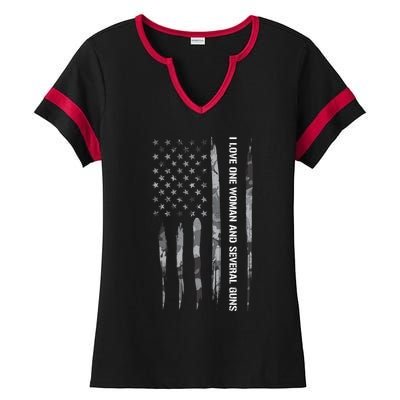 Guns: I Love One And Several Guns Cute Gift American Flag Great Gift Ladies Halftime Notch Neck Tee