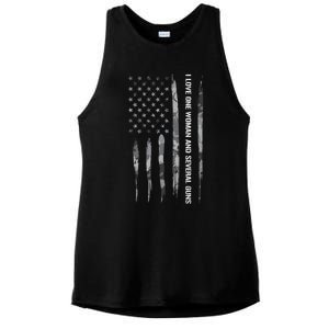 Guns: I Love One And Several Guns Cute Gift American Flag Great Gift Ladies PosiCharge Tri-Blend Wicking Tank