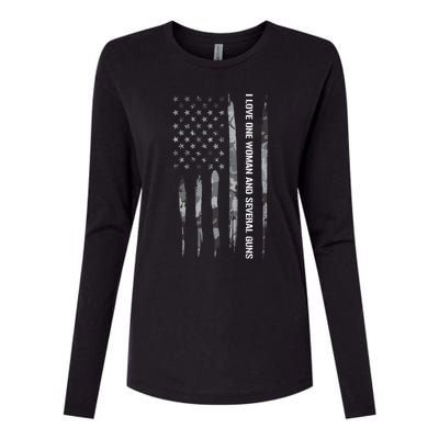 Guns: I Love One And Several Guns Cute Gift American Flag Great Gift Womens Cotton Relaxed Long Sleeve T-Shirt