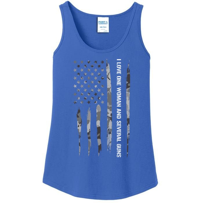 Guns: I Love One And Several Guns Cute Gift American Flag Great Gift Ladies Essential Tank