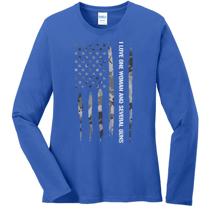 Guns: I Love One And Several Guns Cute Gift American Flag Great Gift Ladies Long Sleeve Shirt