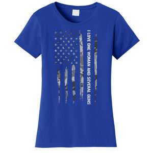 Guns: I Love One And Several Guns Cute Gift American Flag Great Gift Women's T-Shirt